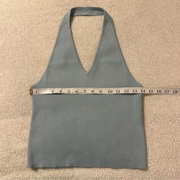 Reformation Carol Cotton Sweater Tank Ribbed Halter Crop Top Mineral Blue - Picture 9 of 13